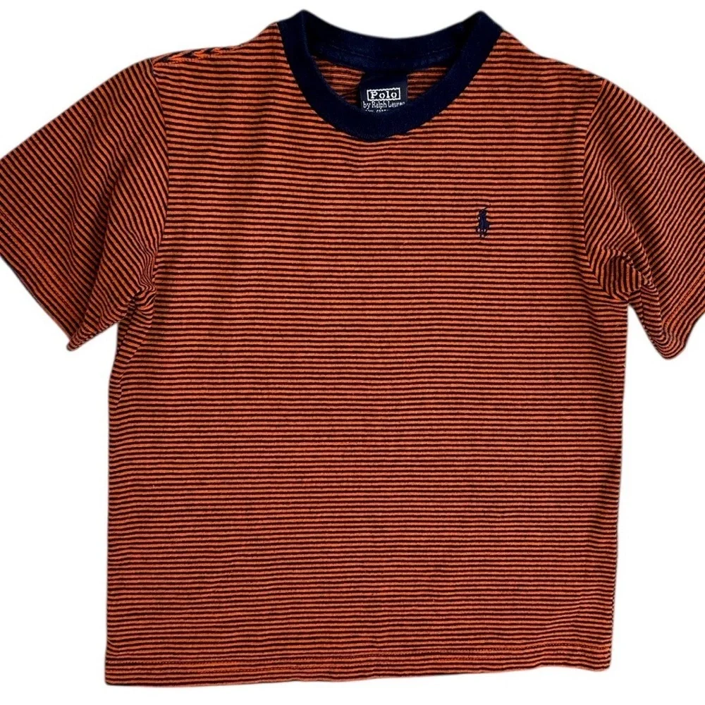 Rare Vintage Polo Ralph Lauren Little Boys Orange and Navy Striped Tee Size 5